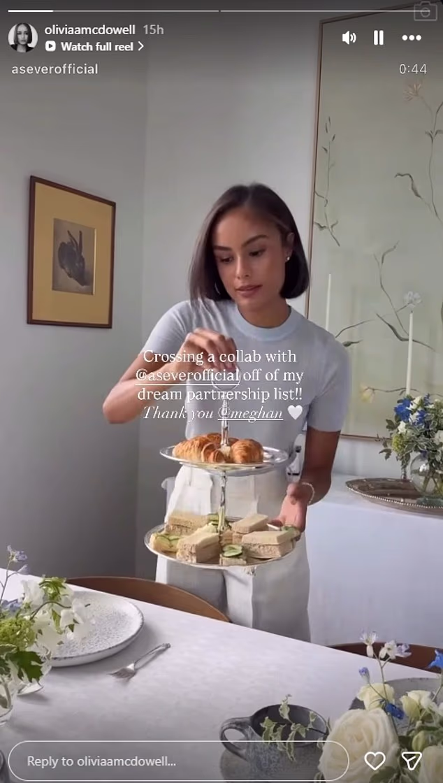 While the Duchess of Sussex typically fronts promotional campaigns for her range of jams, teas, and candles, the latest Instagram advert featured New York-based Olivia McDowell, who has under 250,000 followers