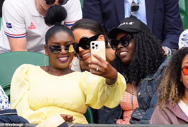 The artistocrat posed for selfies before the sporting action unfolded at the All England Lawn Tennis and Croquet Club