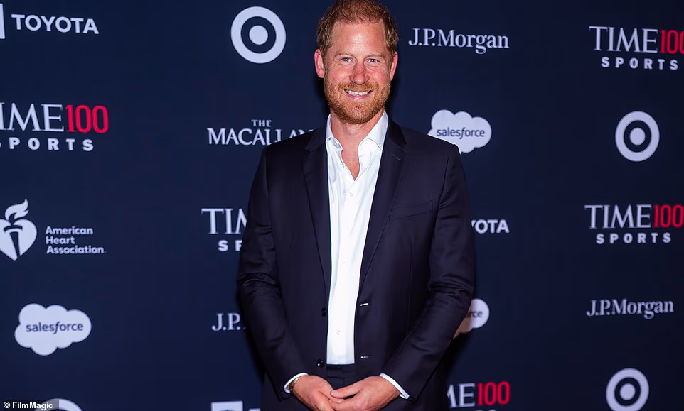 As Harry lay on his back and the goats trampled over his body, someone in the crowd quipped that his security team should step in to ‘protect the crown jewels’. The Sussexes are believed to have been staying at the Althorp Estate in Northamptonshire – the ancestral home of Princess Diana’s family and where she is buried on a private island in the middle of a lake. The Duke of Sussex made his first public appearance since the UK trip - again without Meghan - as he walked the red carpet for the TIME100 Sports Gala in New York City last night.