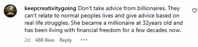 Fans quickly weighed in with their comments, with some lambasting Winfrey for not being able to 'relate to normal people' while others praised her for sharing advice that helped her become a success after growing up in poverty with a single teenage mother.