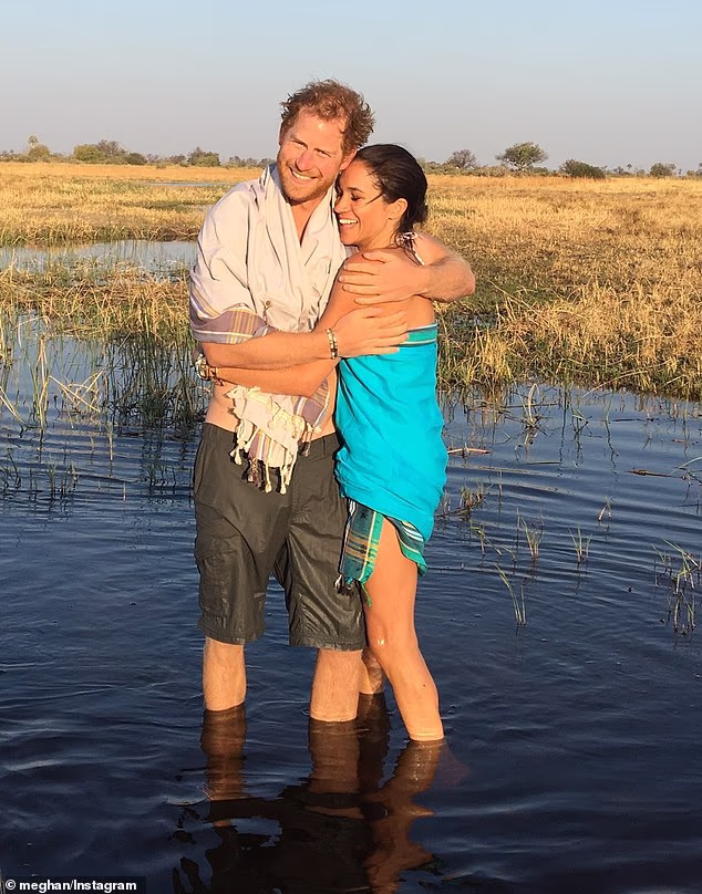 Harry and Meghan, pictured on a previous holiday, visited the remote Scottish island of Tanera Mor with their children earlier this month