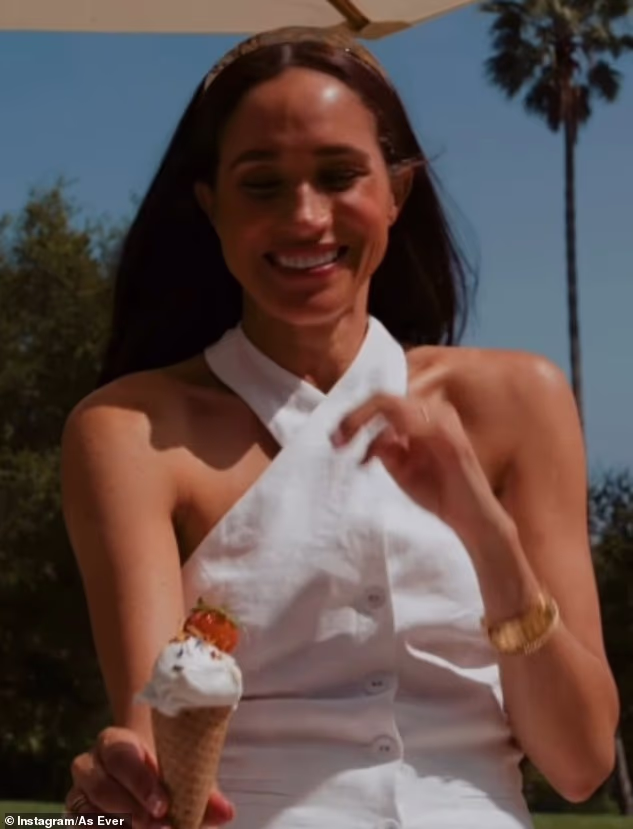 The Duchess of Sussex, 44, took to her lifestyle brand's Instagram page yesterday to share the recipe for her 'favorite ice cream sundae', made by placing her raspberry spread into a glass before adding vanilla ice cream, crumbled shortbread and flower sprinkles