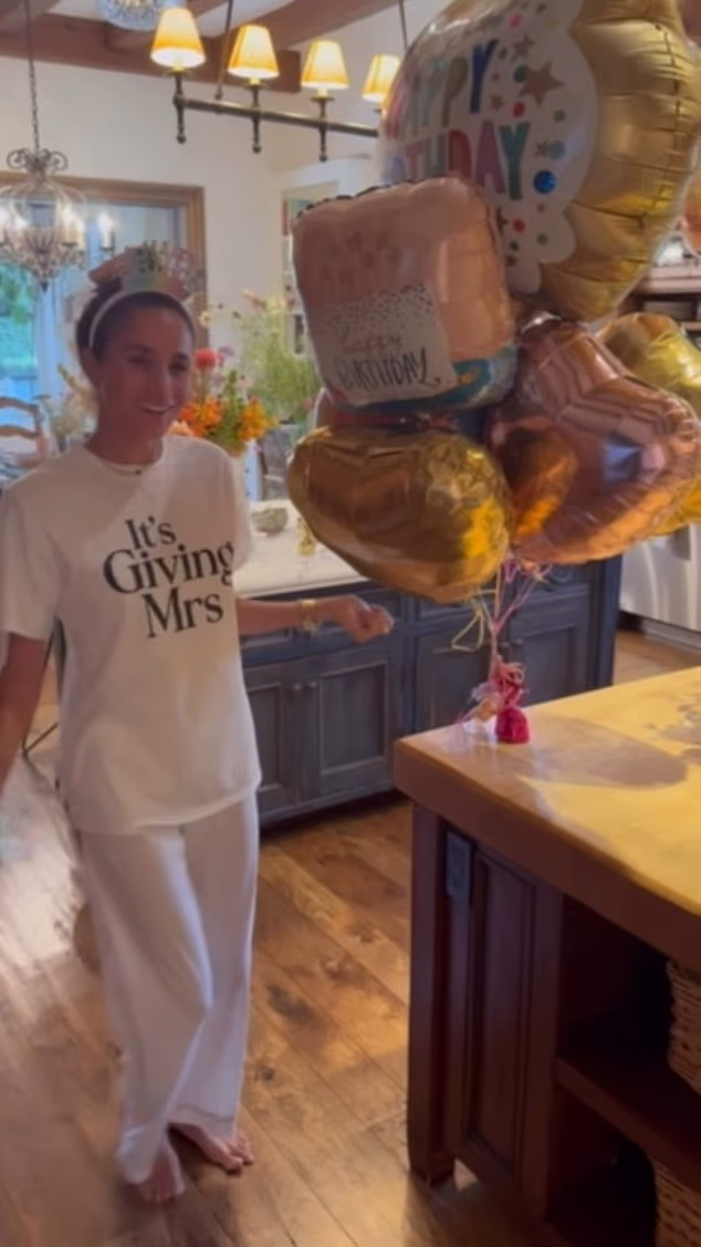 A dance around my double-island kitchen: The Duchess of Sussex marked her 45th birthday this week by enjoying a shimmy around her Montecito mansion - and showed off her two islands while doing it