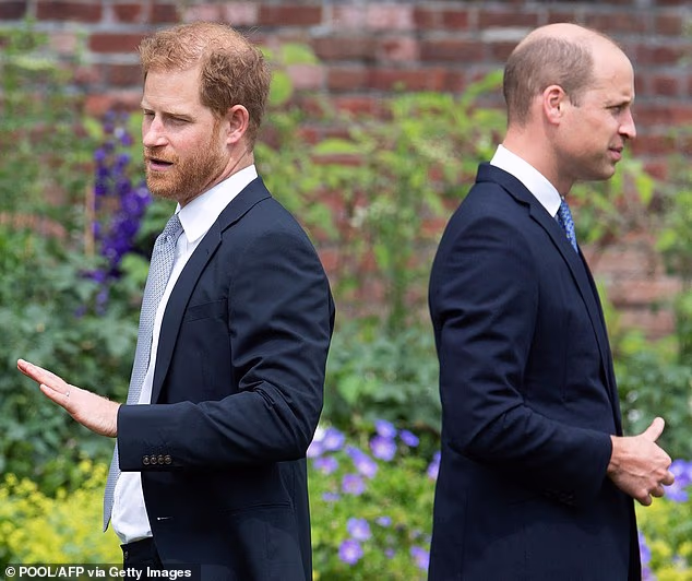 The Prince of Wales and Duke of Sussex pledged to honour their mother together, regardless of any 'hurt feelings', a source claimed (pictured together at the unveiling of a statue of their mother in 2021)