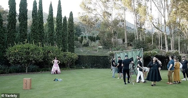 In a zoomed out shot of the garden, royal fans could see the hedges that surround the land, while the Duchess posed in front of lush Sicilian lemon trees at San Ysidro Ranch