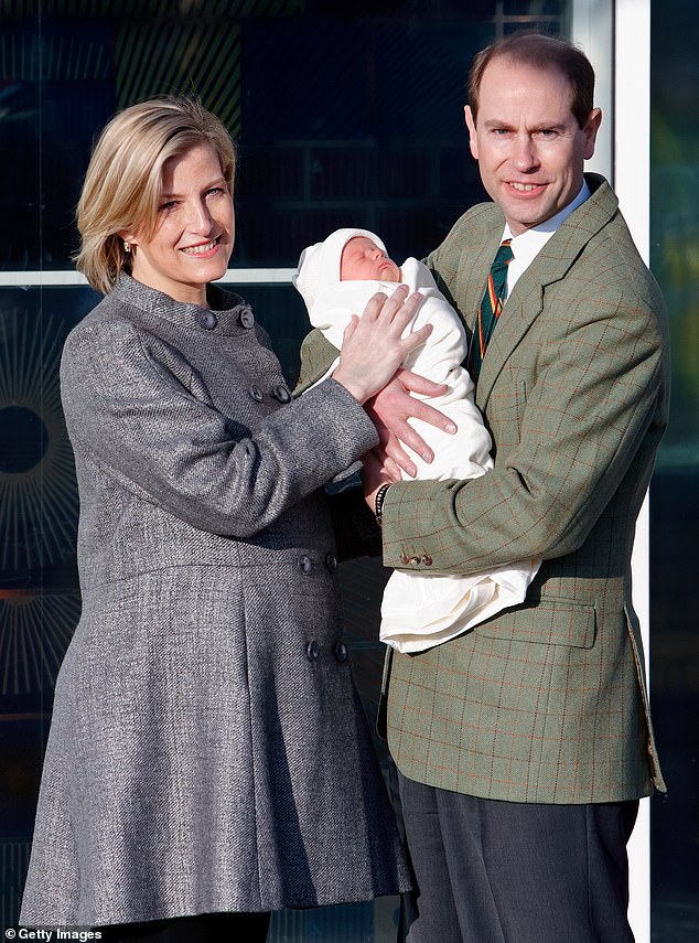 James Viscount Severn was born at 4.20pm on December 17 2007 also at Frimley Park NHS Hospital, he weighed 6lbs 2oz. Pictured: Sophie, Countess of Wessex and Prince Edward with their newborn baby son James