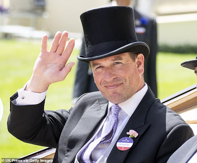 It was the Queen who uncharacteristically broke the news about Peter's birth. She had been due to have been at an honours event at Buckingham Palace at the time, when she told guests: 'I apologies for being late, but I have just had a message from the hospital. 'My daughter has given birth to a son.' Pictured: The Queen and Princess Anne at Peter's Christening