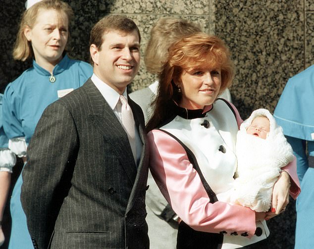 Princess Eugenie was born on March 23 1990 weighing 8lbs 1oz at the Portland Hospital in London. Pictured: Prince Andrew and Sarah Ferguson, the Duchess of York with baby Eugenie as they leave the hospital