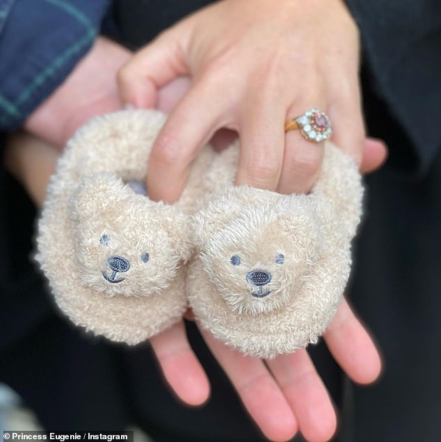 Princess Eugenie took to Instagram in 2020 to announce that she was expected her first child, posting a photo of a pair of teddy baby slippers