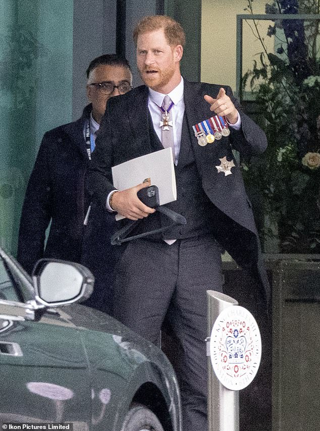 Prince Harry, Duke of Sussex, seen arriving at the Windsor Suite in a police convoy before leaving on a British Airways flight from LHR to LAX