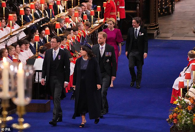 Prince Harry shared a heartfelt moment with his cousins in Westminster Abbey yesterday, as the Duke of Sussex took his seat at his father's coronation