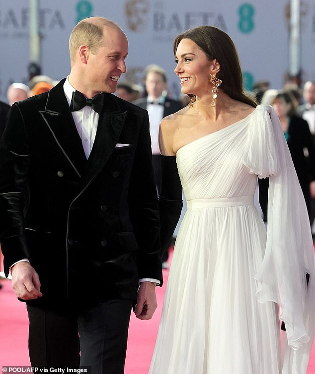 Prince William, Prince of Wales and Kate, Princess of Wales, pictured at the Baftas in February, were not at the christening