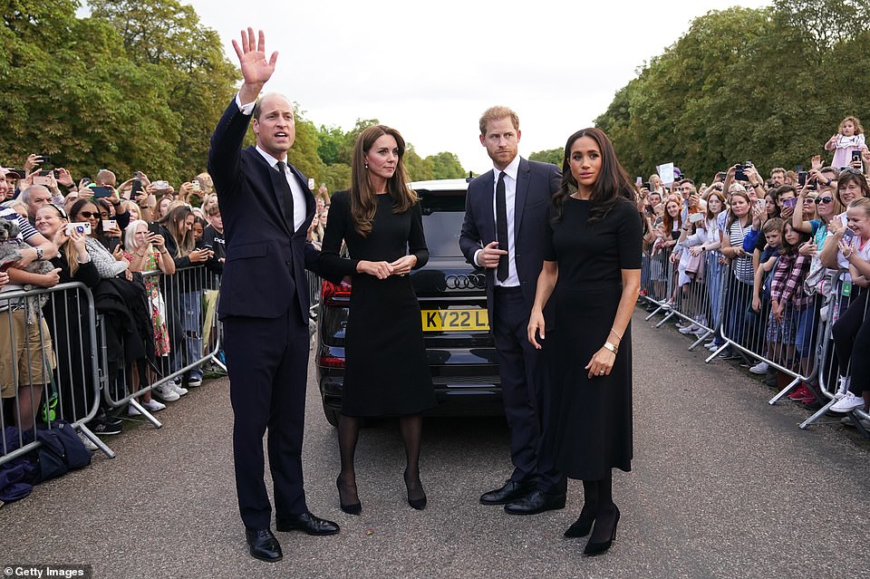 The Prince and Princess of Wales and the Duke and Duchess of Sussex on the Long Walk at Windsor Castle on Saturday