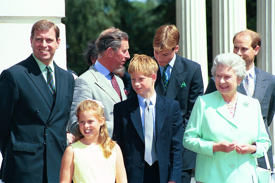 PRINCESS BEATRICE: Born Beatrice Elizabeth Mary on August 8, 1988, she is the elder daughter of Prince Andrew and his then-wife Sarah, Duchess of York. She follows her father in the line of succession. Princess Beatrice and her sister, Eugenie, are not currently considered to be senior working royals because they do not carry out duties full time on behalf of the Queen. The sisters both have full-time jobs and do not receive checks from the Sovereign Grant, the government-supported fund that finances Queen Elizabeth II's official duties. Princess Beatrice, who is known as Beatrice York in her professional life, studied History and the History of Ideas at Goldsmith's University before taking on roles at boutique private wealth firms. Pictured: Princess Beatrice (second left) with her father the Duke of York, Prince Charles and his two sons, the Queen and Prince Edward at a celebration of the Queen Mother's (not pictured) 98th birthday in August 1998.