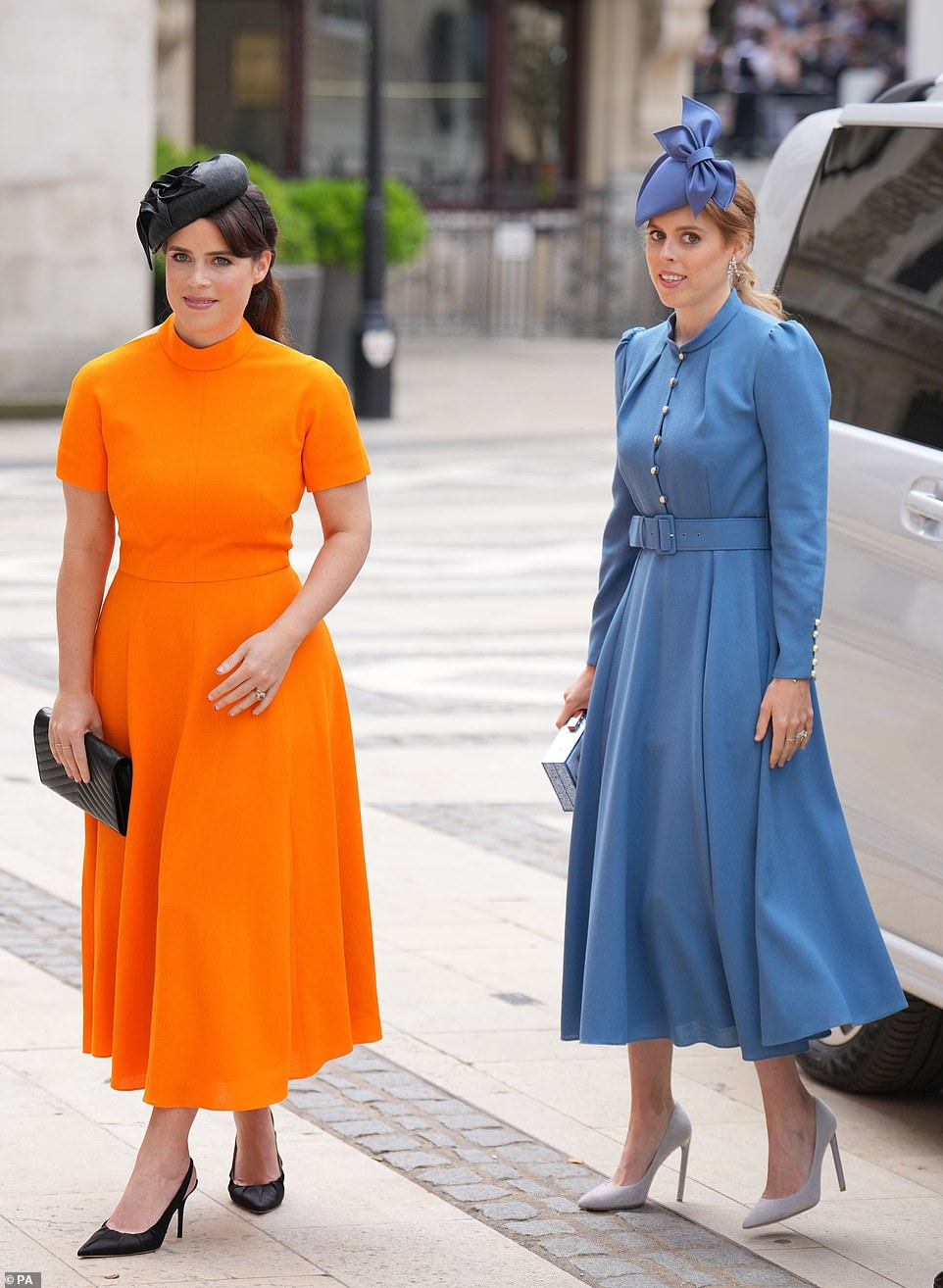 The royal is often publicly supportive of the Queen, throwing support behind her grandmother and praising her video message for being a 'brilliant beginning' to the 2021 United Nations Cop26 Conference. In another slide shared to her stories, Eugenie (pictured left with sister Beatrice) highlighted in green a quote from the monarch's speech, which was posted on Clarence House's social media page. The Queen's granddaughter then added a further applauding emoji alongside a screenshot of the original post. Meanwhile, she shared a number of gushing posts about her grandmother during the Platinum Jubilee, writing in one: 'Thank you, Your Majesty, Grannie, for 70 years of service, selflessness and dedication. You are such a shining light for us all.' Elsewhere she said she 'couldn't be prouder' of her 'remarkable' grandmother.