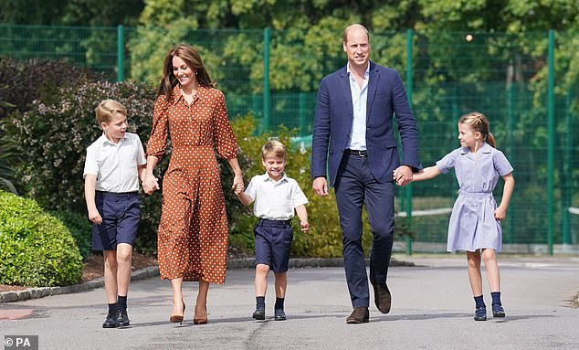 The settling in afternoon is an annual event held to welcome new starters and their families to Lambrook and takes place the day before the start of the new school term (Kate and Will pictured with kids ahead of new school term)