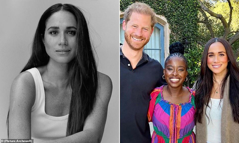 Meghan Markle and Prince Harry have posed for a photograph with 'beyond thrilled' Archetypes podcast guest and American poet Amanda Gorman. The Duke, 38, and the Duchess, 41, of Sussex, who are now based in a £11million ($13million) mansion in Montecito, California, were all smiles in the picture, which was shared to Amanda's Instagram account yesterday.