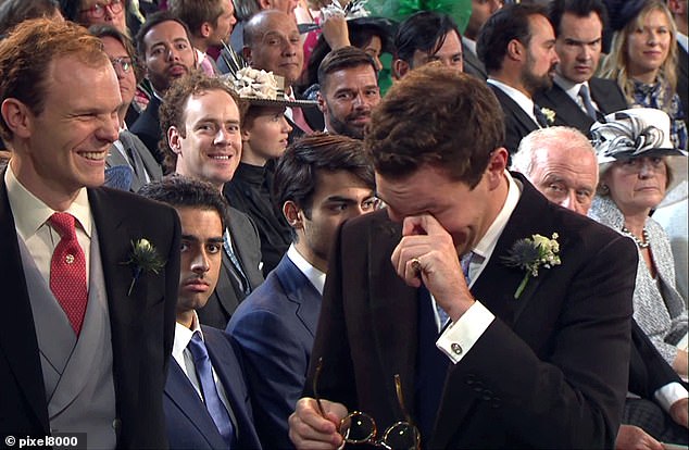 Groom Jack Brooksbank teared up and had to remove his glasses over becoming overwhelmed with emotion during his wedding to Princess Eugenie