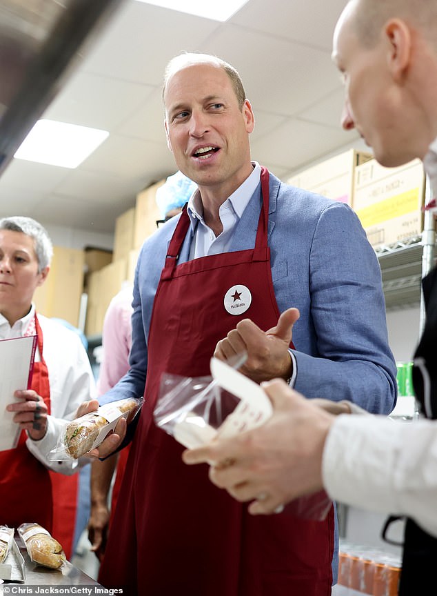 Prince William learns about the production process at Pret A Manger in Bournemouth