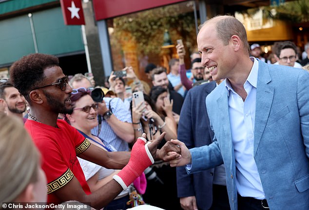 Prince William meets members of the public outside Pret A Manger in Bournemouth