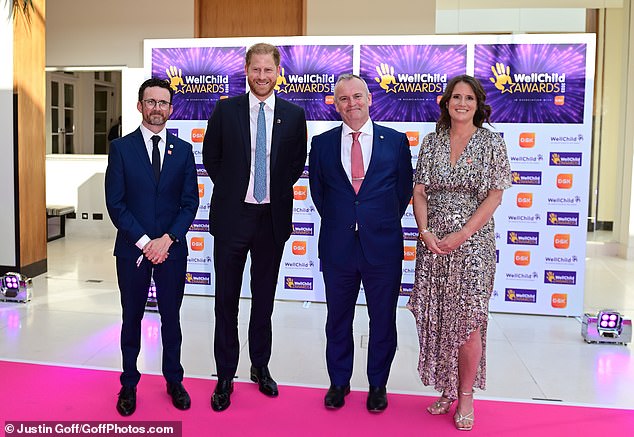 Prince Harry has been WellChild's patron for 15 years and regularly attends its annual awards ceremony. He is pictured at the event on Thursday evening