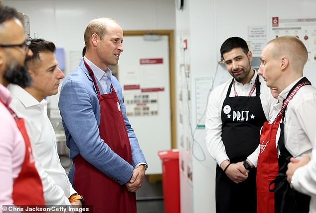 The Prince of Wales greets Pret employees at the branch in Bournemouth on Thursday