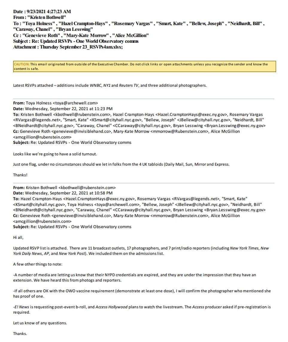 The emails show students and faculty at the Harlem elementary school were even asked to sign consent forms for filming that also banned them from discussing the project or making 'negative' remarks about the famous couple who were visiting. Harry and Meghan's trip to New York in September 2021 was designed to showcase them as world leaders as it included a stop at the United Nations to talk about vaccine equity. Their itinerary included a speaking appearance at the Global Citizen festival in Central Park, where they were constantly tailed by a camera crew for the six-part Netflix series, Harry & Meghan, which premiered last December.