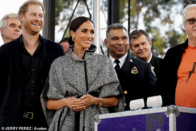 Harry and Meghan are surrounded by first responders and Hollywood royalty at Kevin Costner's estate in Montecito on Friday