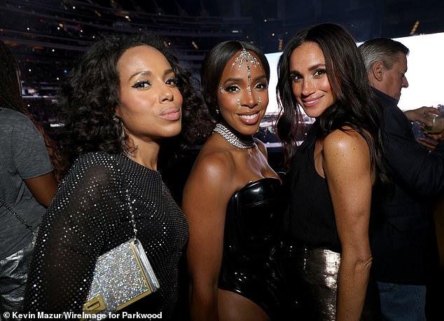 Kerry Washington, Kelly Rowland and Meghan Markle at SoFi Stadium in Los Angeles on Monday