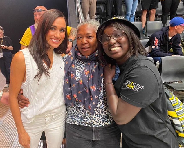 Meghan Markle was stopped for dozens of selfies as she arrived at the Merkur Spiel-Arena in Dusseldorf today ahead of the sitting volleyball match