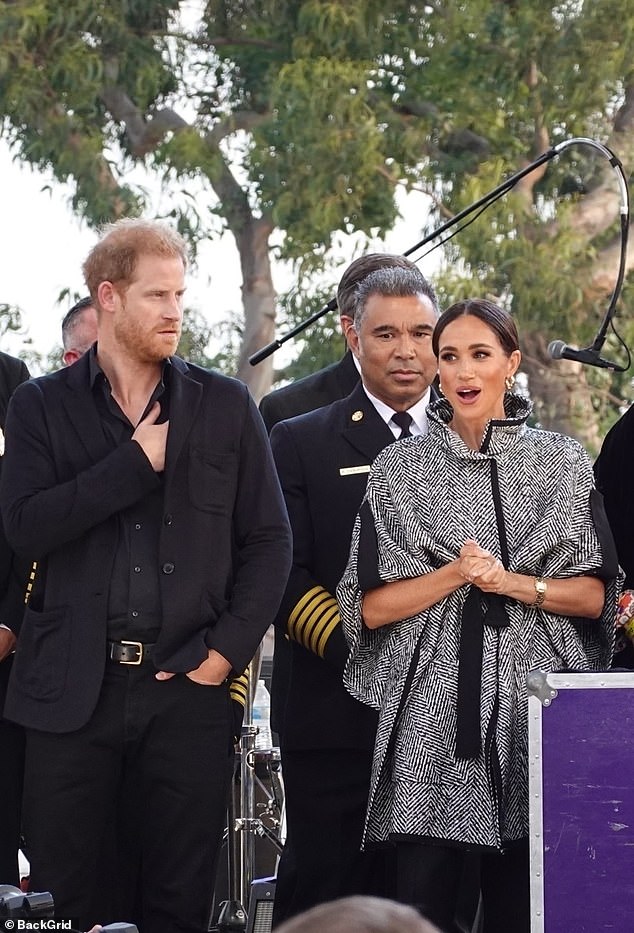 The Duke and Duchess were spotted backstage soon after arriving chatting to Kevin Costner and the VIP guests at an event yesterday