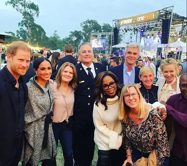 Harry and Meghan were seen rubbing shoulders with Hollywood A-listers Oprah Winfrey and Ellen DeGeneres at Kevin Costner's fundraiser in September