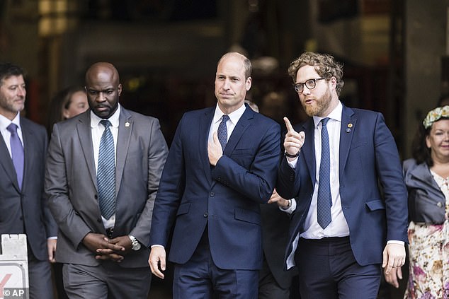 Prince William, Prince of Wales, visits the FDNY Ten House firehouse on Liberty Street near the World Trade Center