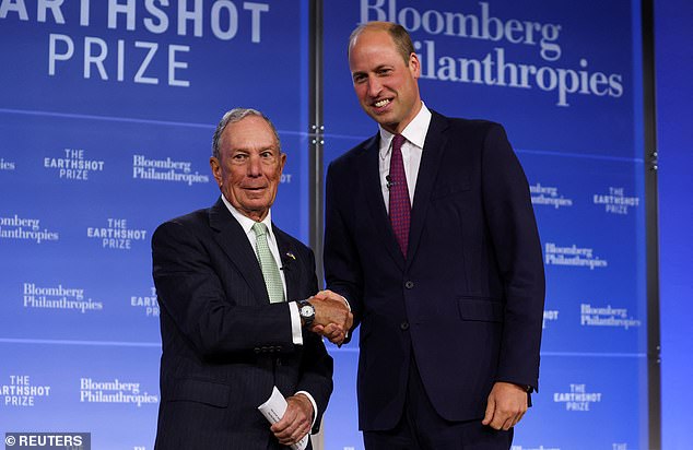 The Prince of Wales was in New York to promote his environmental Earthshot Prize. Here he shakes the hand of former New York Mayor Michael Bloomberg