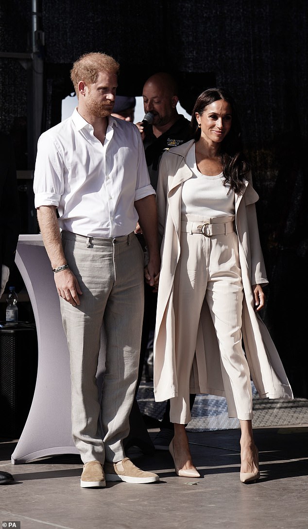 Adding even more glamour to the look, the royal wore Princess Diana 's £17,800 Cartier watch and he $62,000 Lorraine Schwartz pinky ring made with 'diamonds gifted from the Middle East'.