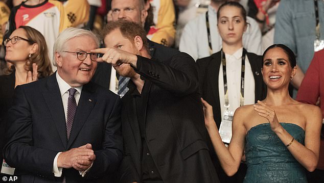 The Duke of Sussex could be seen leaning in to speak to Frank-Walter Steinmeier, the President of Germany, during the closing ceremony of the Invictus Games