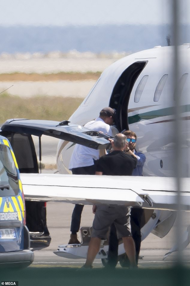 Harry has been hit with charges of hypocrisy over the fact that he is not afraid to use private jets. Above: Prince Harry and Meghan Markle board a private jet at Nice Airport in August 2019 after visiting Sir Elton John's mansion