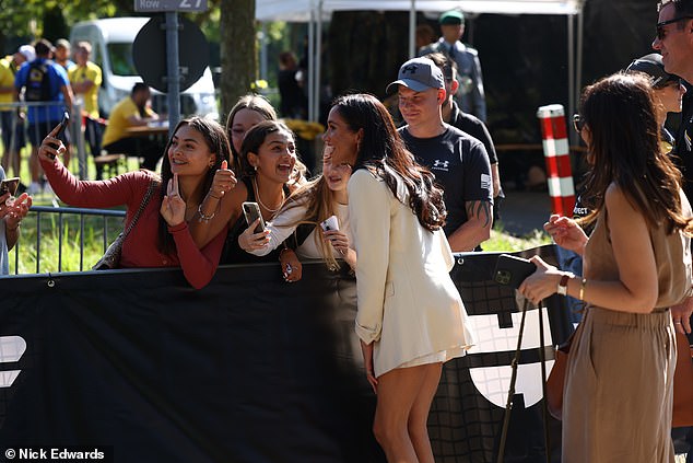 The Duchess of Sussex poses for a selfie in Dusseldorf today