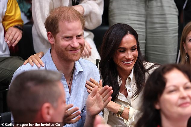 The Duke of Sussex applauds to the crowd at the Invictus Games in Dusseldorf this morning