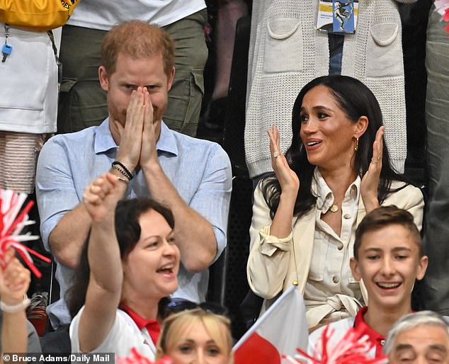 Meghan (pictured right) has opted for an array on monochrome outfits this week. Firstly, she boarded a plane from Los Angeles to Europe in an all black ensemble