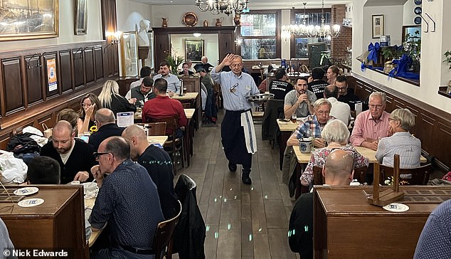 Harry was served six small beers – about half a pint rather than the litre sized beers most German breweries serve, staff have said. Pictured: The interior of Im Goldenen Kessel