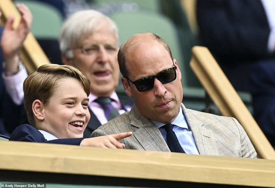 Kate led George into the stadium where Prince William gave his eldest a big hug and a kiss on the cheek as they saw each other.