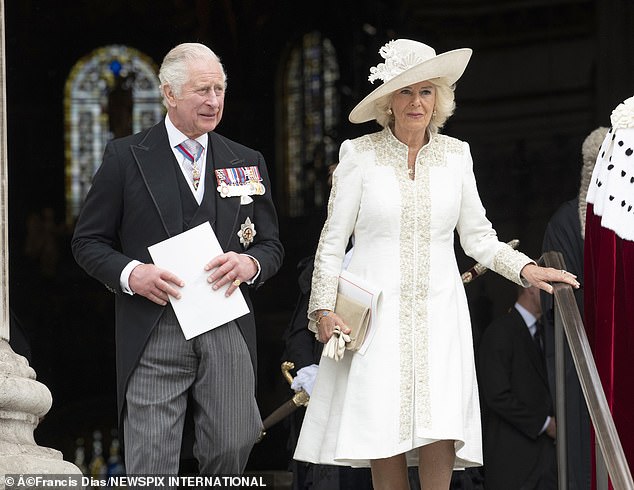 Pictured: Prince Charles and Camilla at the Thanksgiving Service at St Paul's Cathedral during the Jubilee celebrations. The couple were not pictured talking to Prince Harry or Meghan