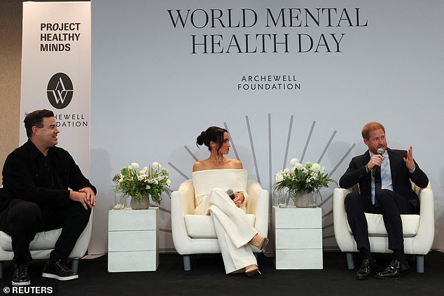 The event was hosted by Today host Carson Daly, who joined the Sussexes up on the stage