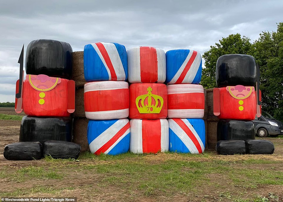 Meanwhile, Yorkshire community group Westwoodside Pond Lights has been turning hay bales into royal displays