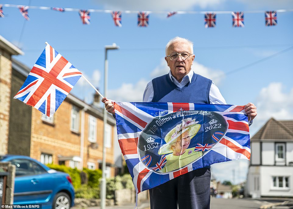 Jeff Williams on Jubilee Road in Poole, Dorset. Town hall bureaucrats have told residents on a street called Jubilee Road to take down bunting because it is a hazard to large vehicles