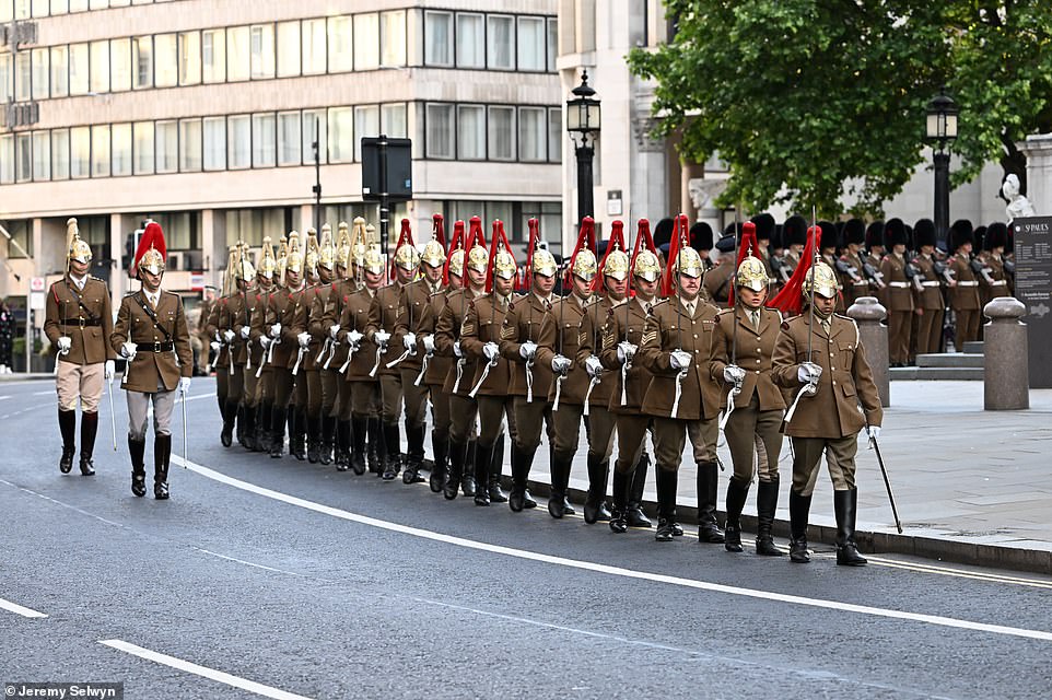 Practice marches this morning ahead of the Service of Thanksgiving at St Paul's Cathedral which takes place this Friday