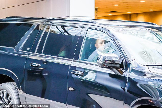 The convoy of seven blacked-out cars took the Duke and Duchess, pictured, around the block the mental health summit