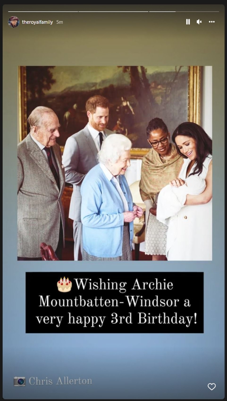 Today, the Royal Family Instagram account, which is managed by the Queen's staff, shared the message: 'Wishing Archie Mountbatten-Windsor a very happy 3rd birthday.'