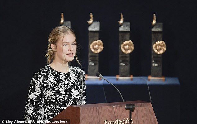 Princess Leonor is seen giving a speech during the Princess of Asturias awards in 2022